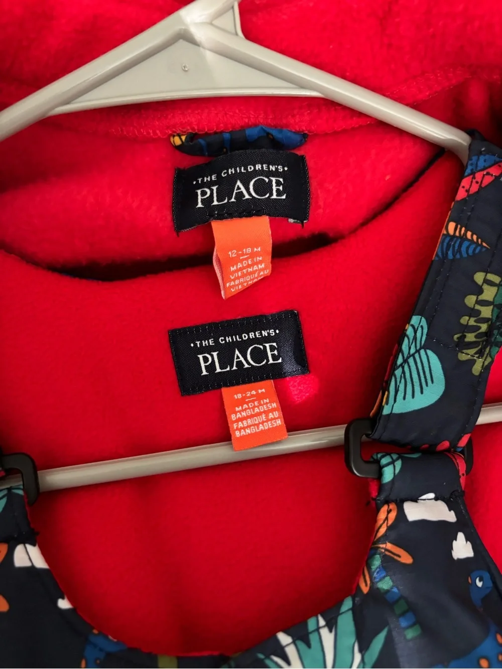 The Children's Place Navy Dino-Print Snow Bib with Red Fleece - Picture 3 of 7